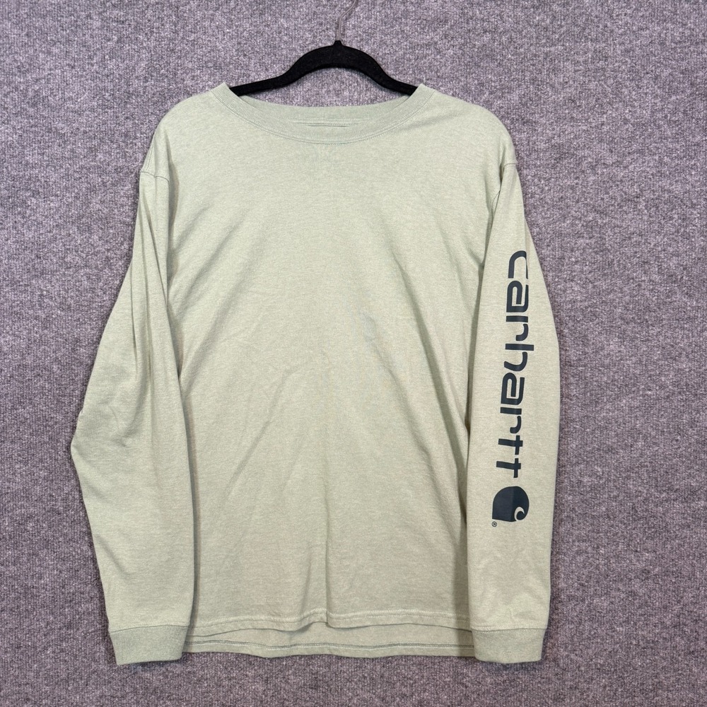 Carhartt Shirt Boys Youth XL Green Loose Fit Casual Long Sleeve Logo‎ Tshirt